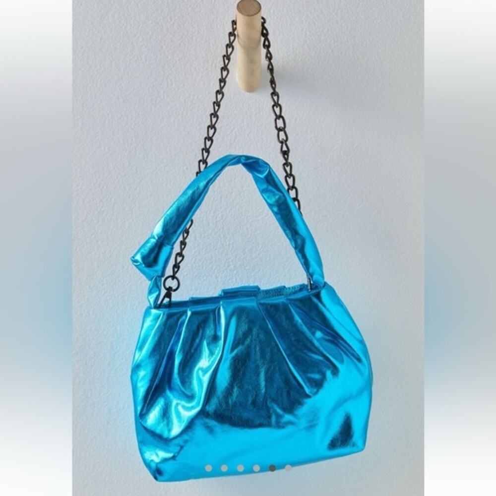 Free People New Viva La Vegan Clutch metallic blue
